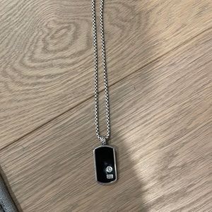 DAVID YURMAN Black Onyx Stone Dog Tag Amulet Pendant with matching chain